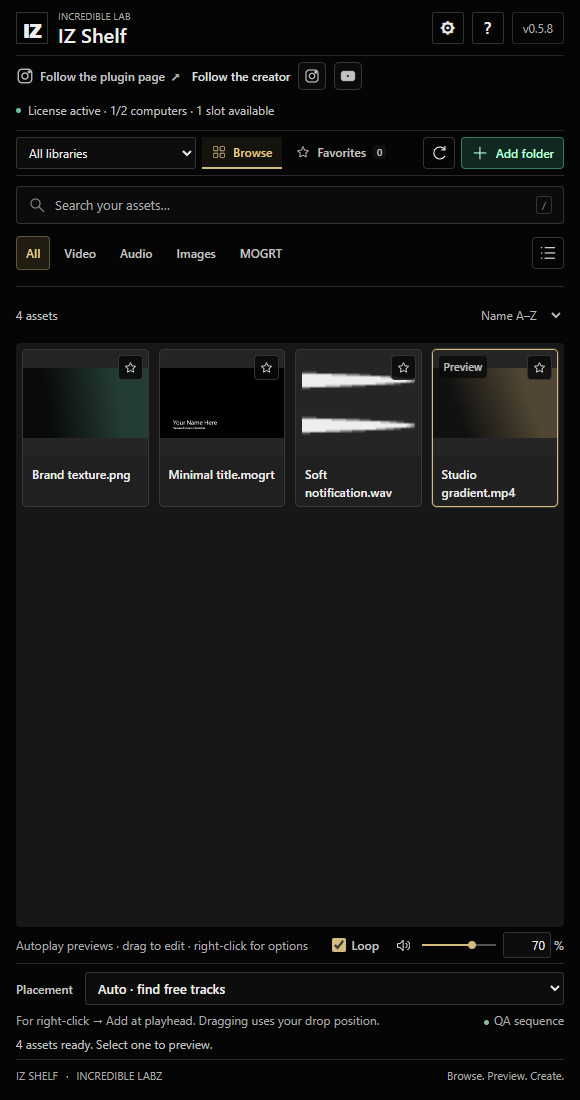 IZ Shelf product interface